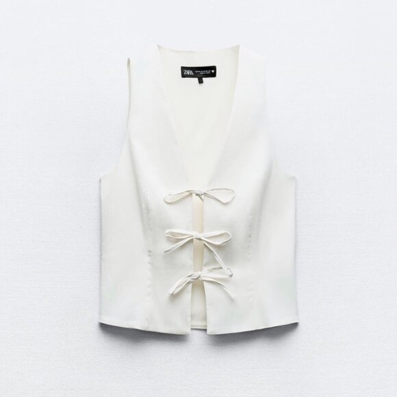 ZARA Women's Tied Vest(Ecru, US L / EUR L) - Picture 3 of 8